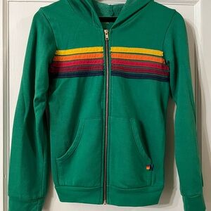 Aviator Nation Green striped Kids Hoodie with Rainbow Stripes size 14